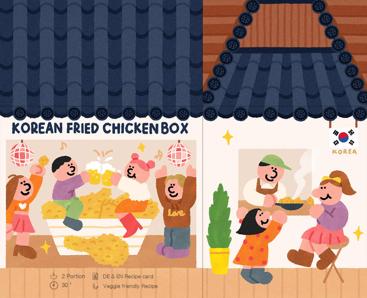 Korea Food  meal ILLUSTRATION  Illustrator doodle box package packageing package design 