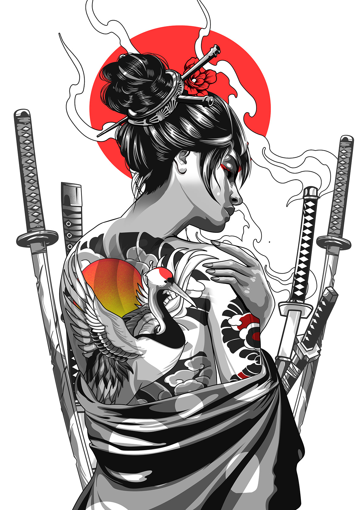japan kimono Drawing  tattoo Mural tshirt girls filipino graphic art ink
