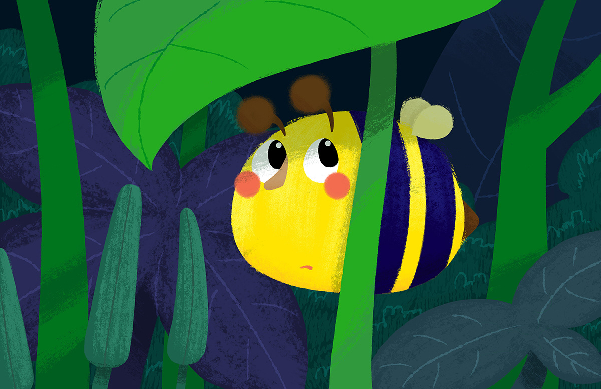 bee shy concept art Visual Development graphic art art painting   children's book plants scene desgin