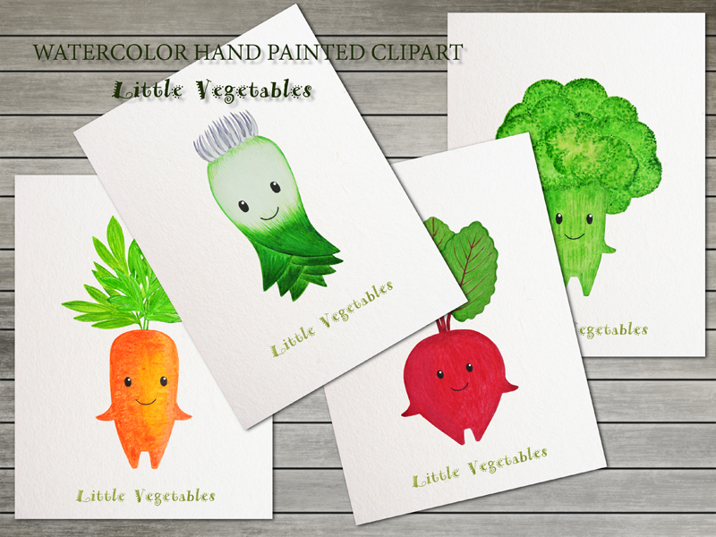 watercolor Hand Painted clipart chatacter personage vegetable