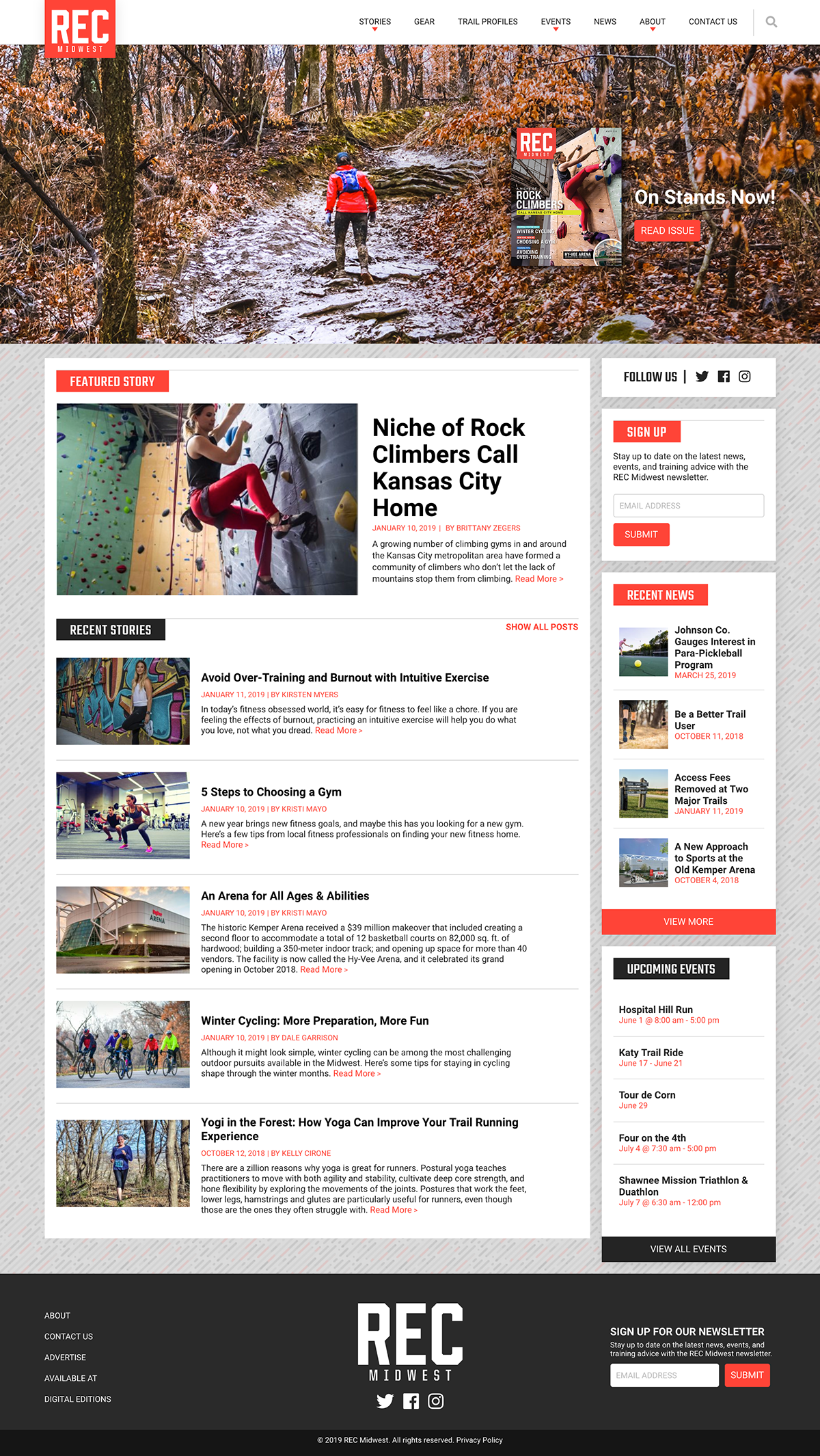 magazine publication sports recreation midwest outdoors exercise Web Design  ux homepage