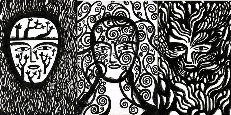 drawings faces Nature woods entined ideas imaginative black and white surreal
