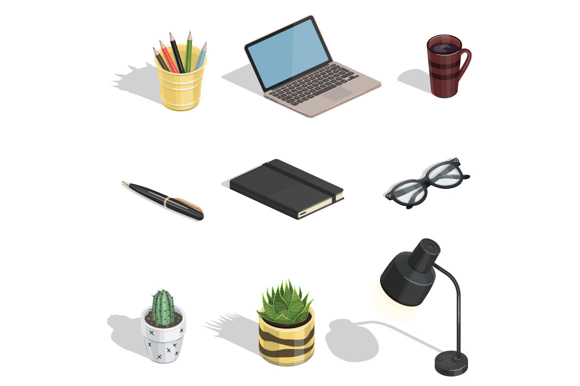 workspace Isometric iphone macbook table Office ILLUSTRATION  vector flat 3D