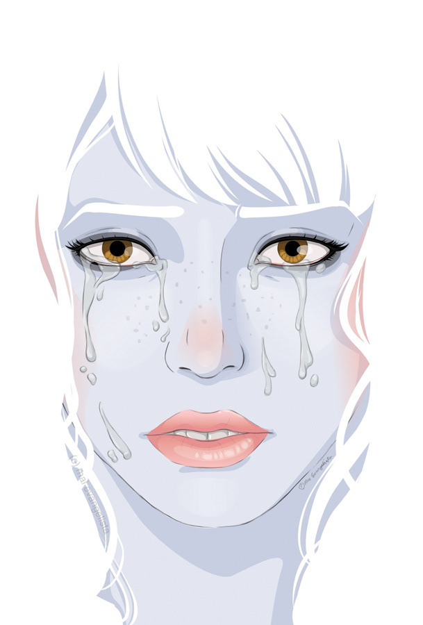 blue tears crying face portrait white hair