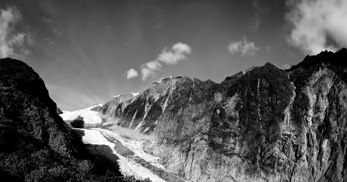 New Zealand tramping black and white backcountry milford sound