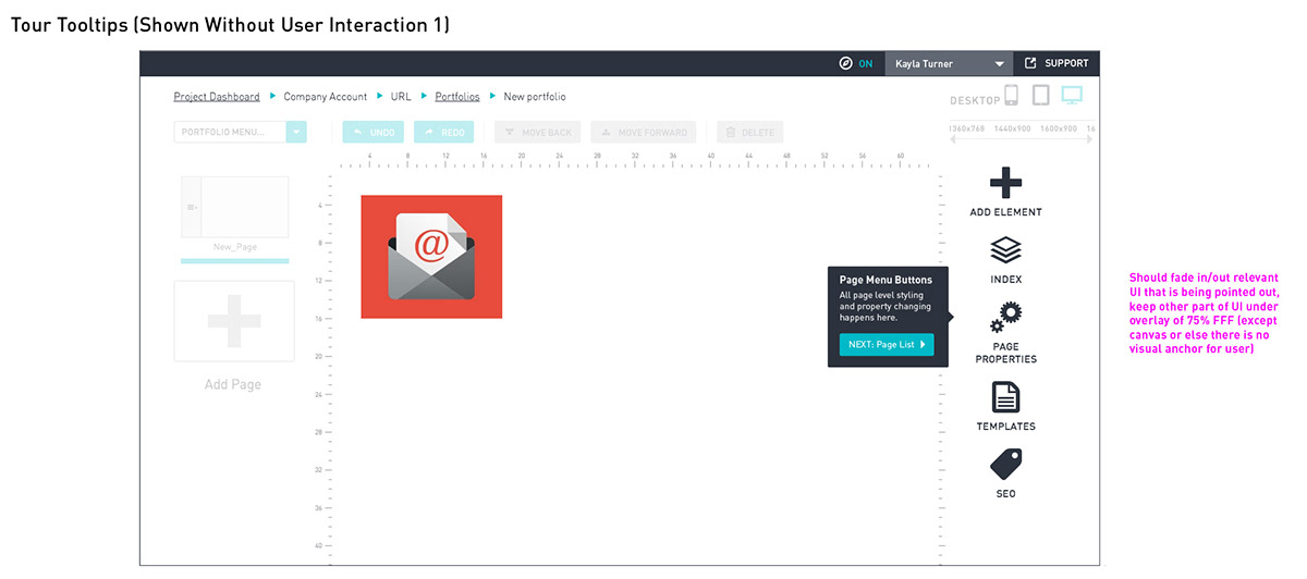 Onboarding user flow sign up Signup Flow tooltips tooltip guide UI walkthrough wysiwyg webapp online editor Optimizing UX