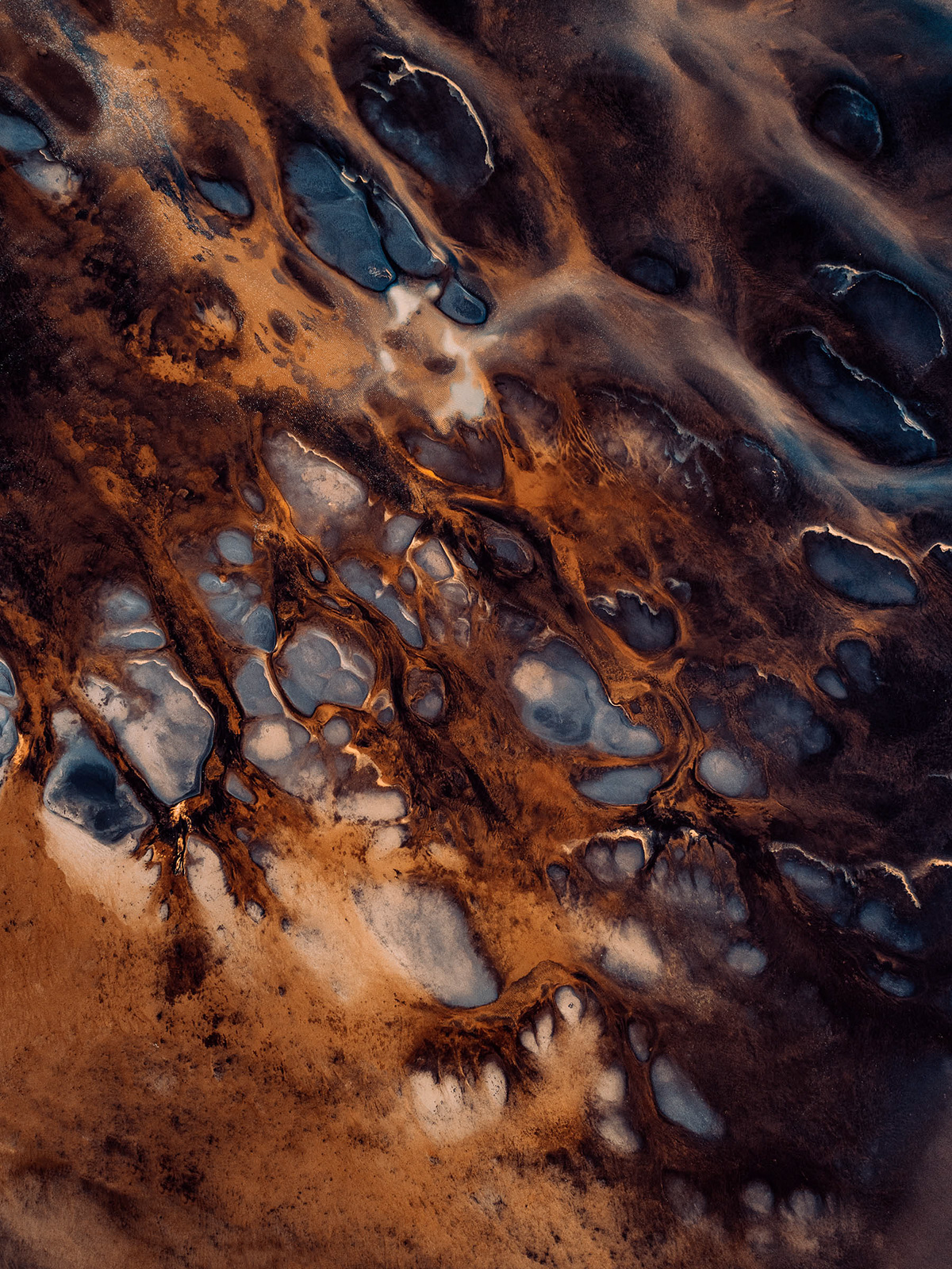 Aerial Photography Aerial drone iceland glacier water pools abstract texture river