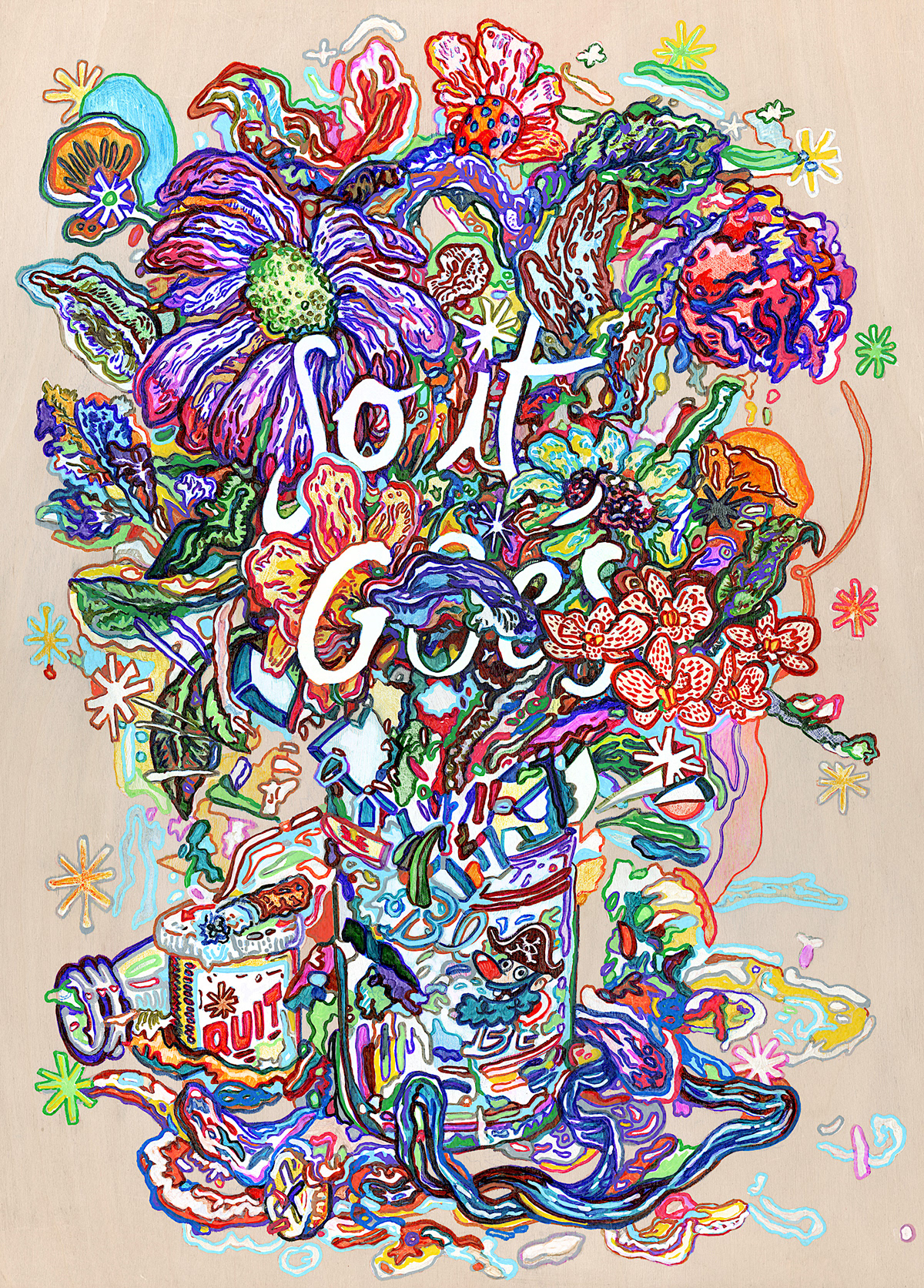 artwork Bouquet colorful commission Flowers mixed-media painting   poster typography   Vonnegut