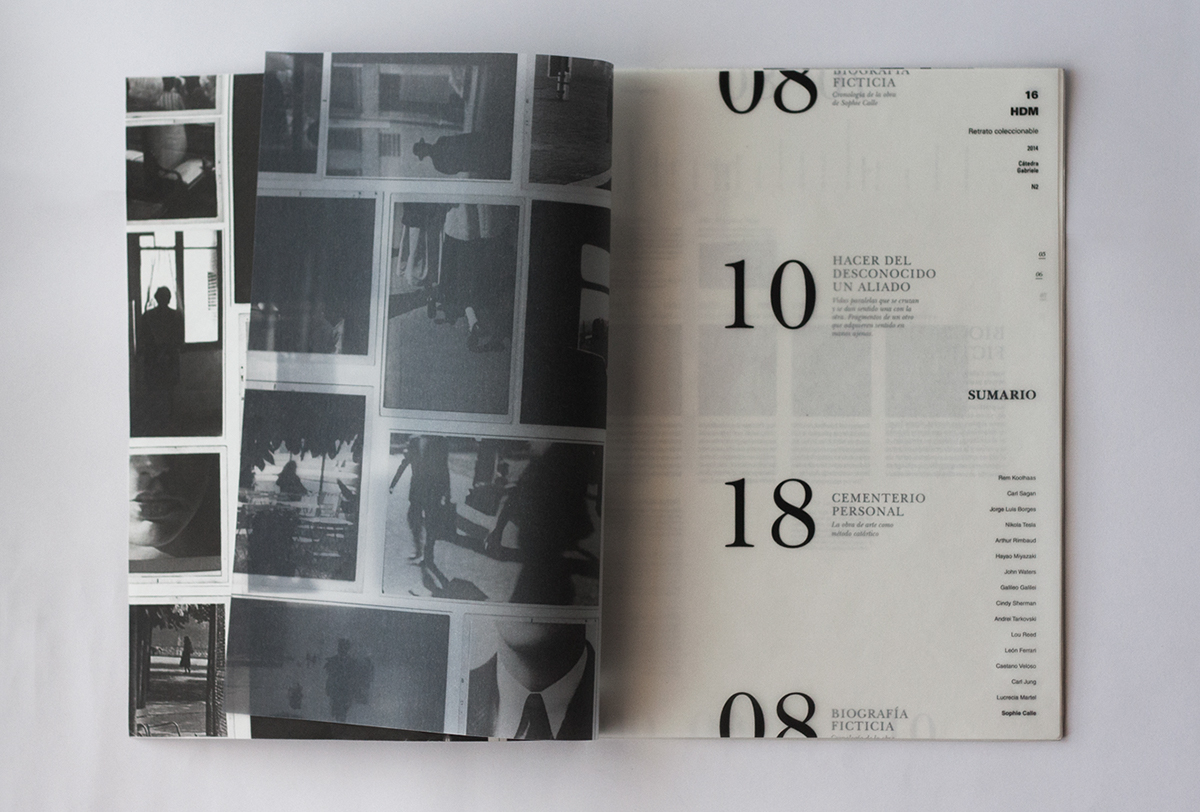 diseño gráfico Gabriele Nivel 2 Sophie Calle fadu Diseño editorial fasciculo Hacedores de Mundo hdm