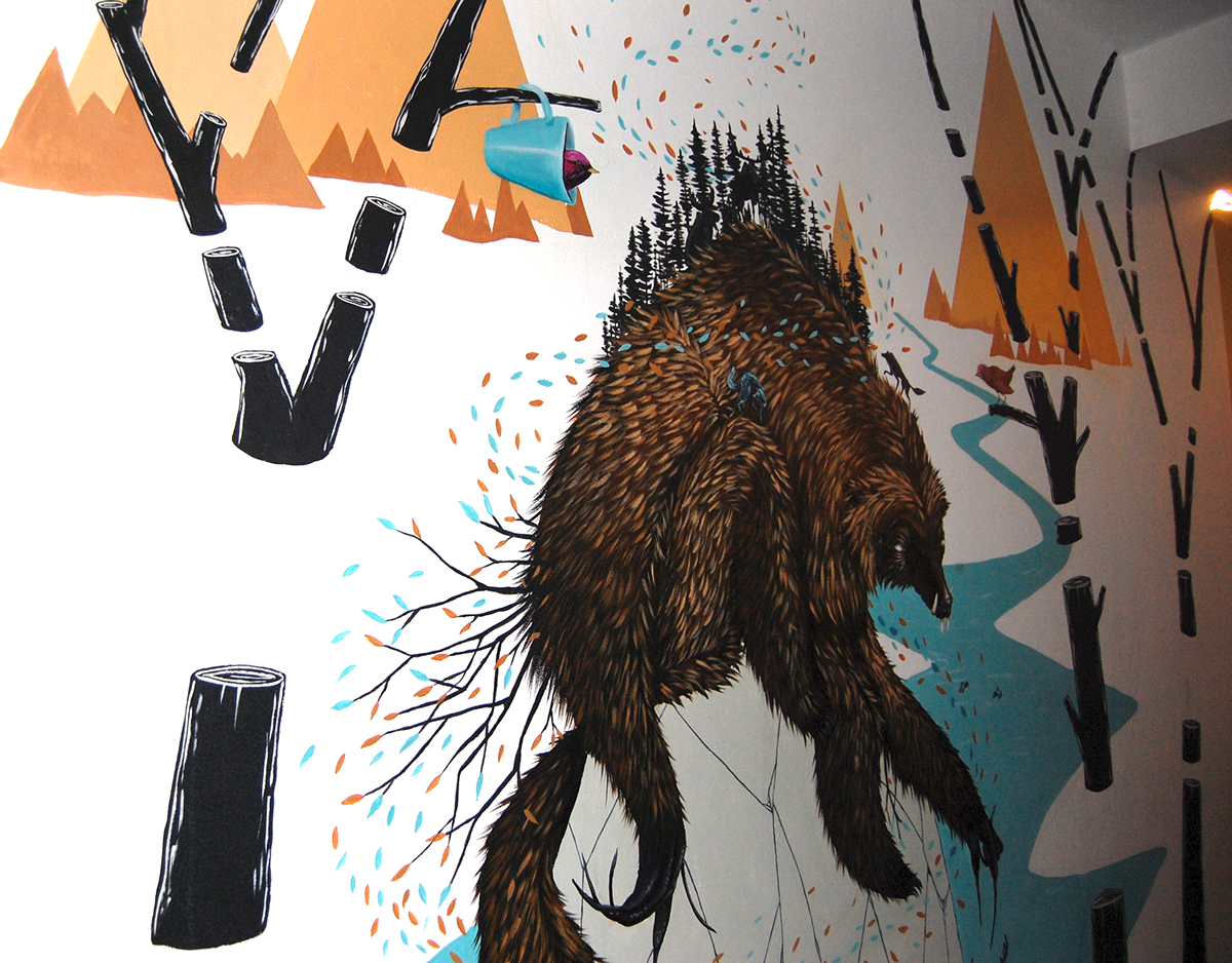 Mural wolverine creature Tree  mountain moose wolf