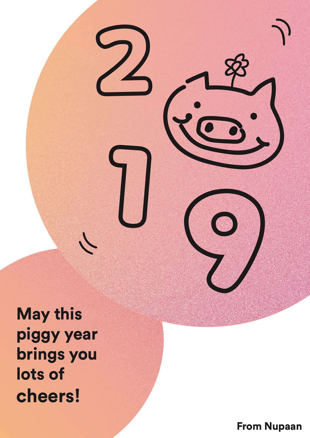 pig new year pink celebrate postcard card