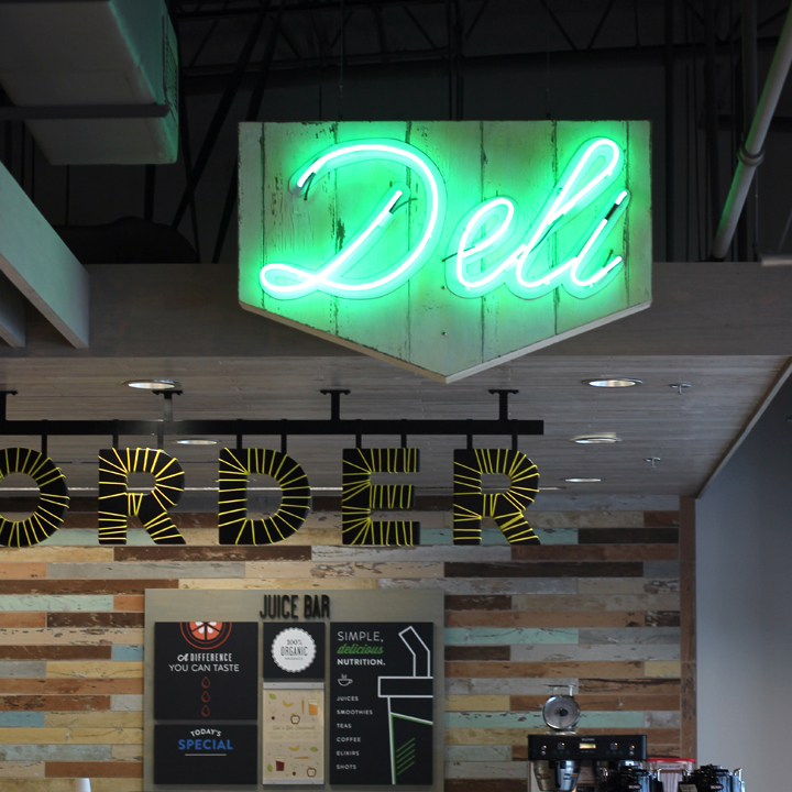 Food  organic signs neon Retail sign neon sign deli Grocery wood sign