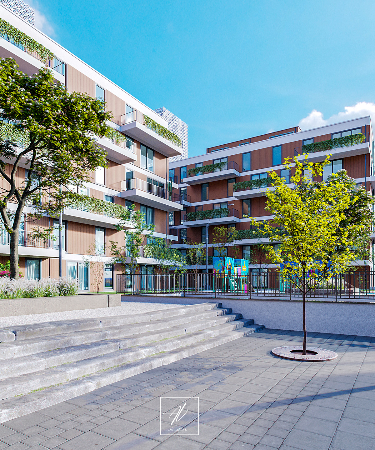3dsmax apartment architecture CGI corona render  exterior free model Freetime Landscape Design residential