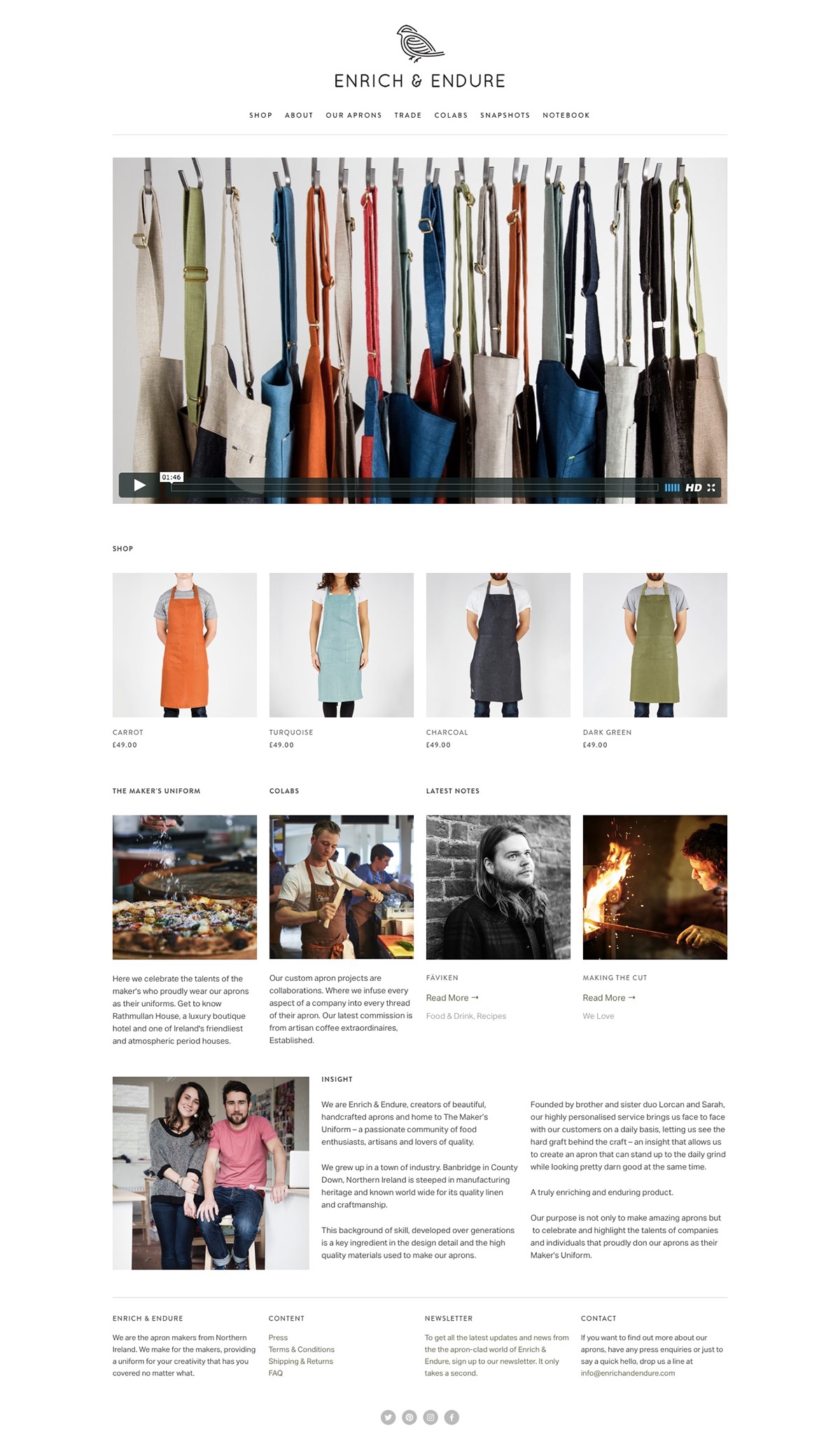 Enrich and Endure Website Squarespace 7 Textiles Aprons design linen The Printer's Son