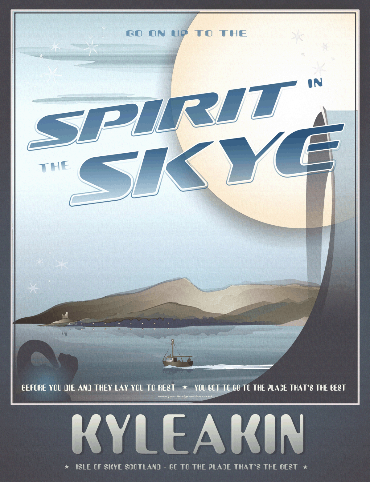 Retro Poster themed poster  Scottish Poster scotland Dunoon travel poster Classic Travel Poster The Clyde ferry rocket fly me to The Moon Isle of skye Skye Bridge
