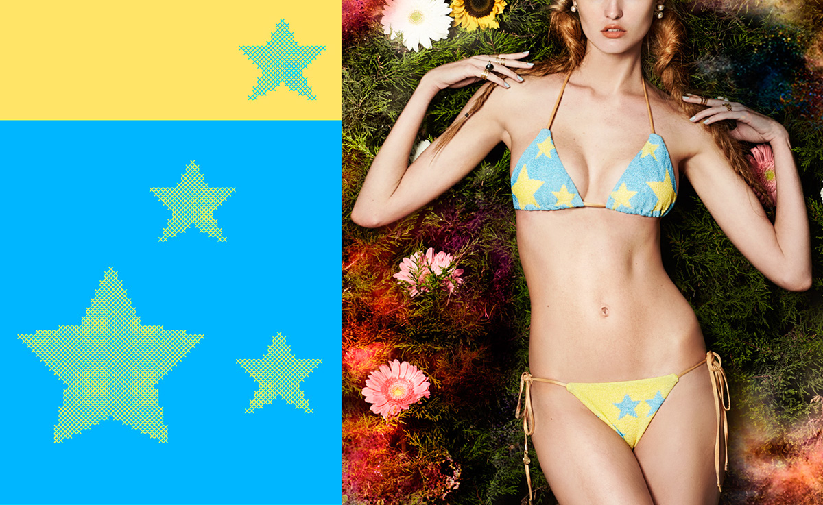 mitos swim wear bikini Embroidery pattern sea Collection summer Mitos SS 2015 fashion. fairy tale Flowers hearts butterflies stars