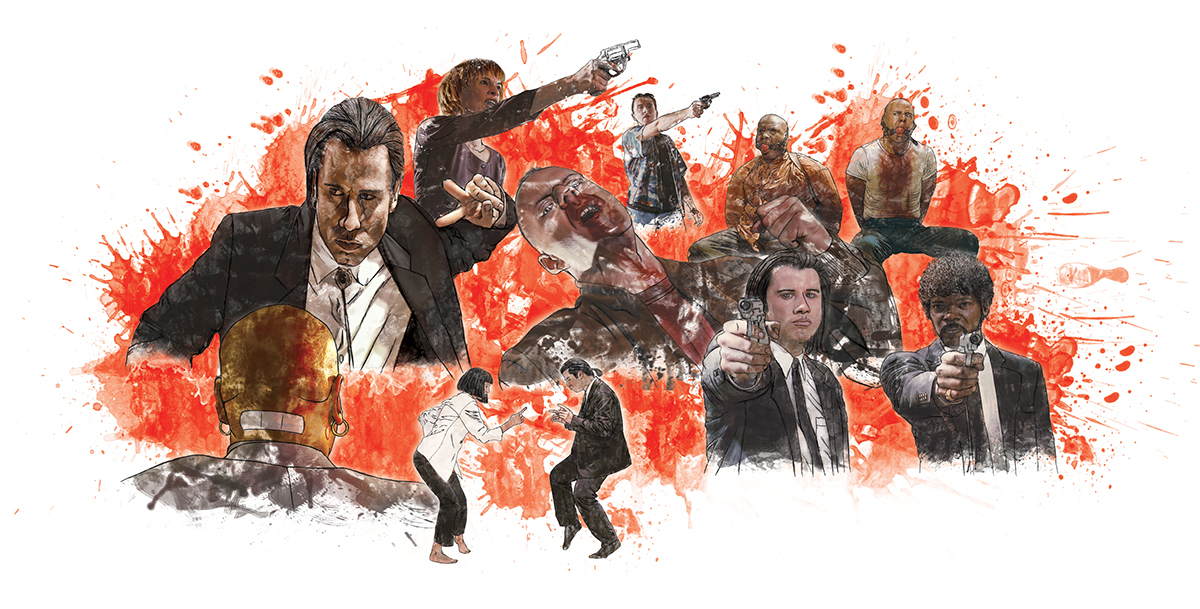 Ilustração Tarantino pulp fiction sangue kill bill Cinema Livro Quentin Tarantino blood cult