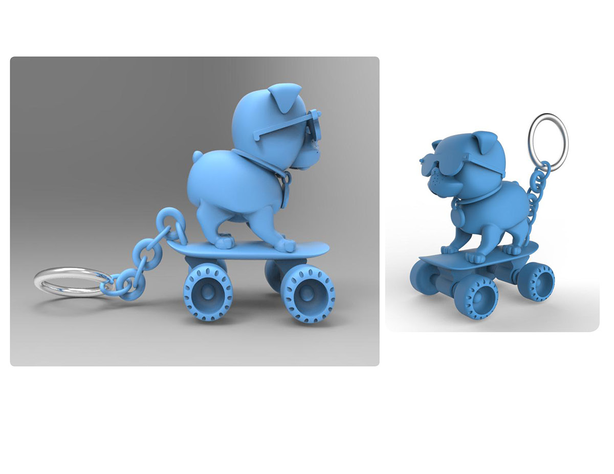 Pug toys keychain skateboard 3d printing packaging design prototype