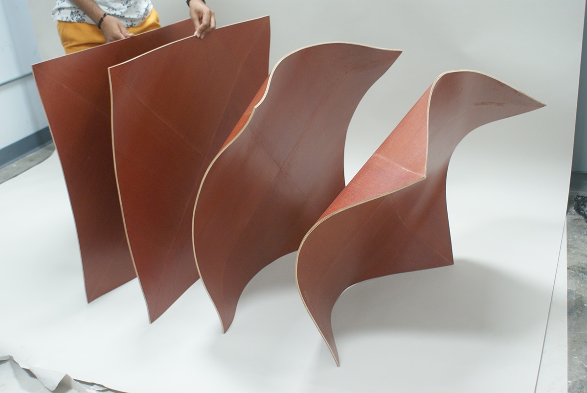 Adobe Portfolio manta ray bending bent wood table furniture sculptural