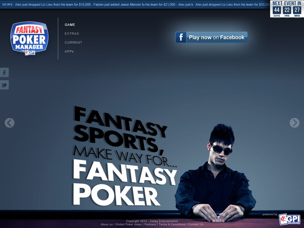 facebook game Parallax Scrolling Website fantasy poker manager fantasy poker global poker index