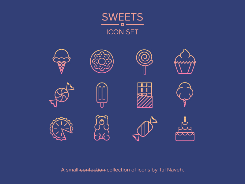 icons icon set Sweets Candy ice cream chocolate cake pie cotton candy popsicle donut doughnut gummy bear cupcake