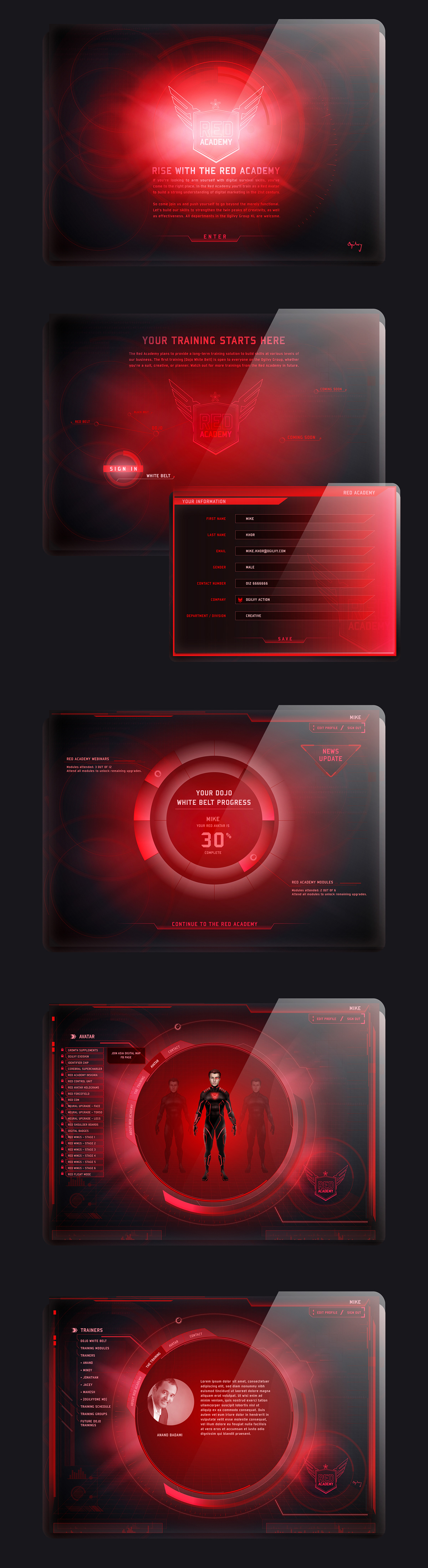 red Website avatar design Web Interface Layout futuristic cyber digital