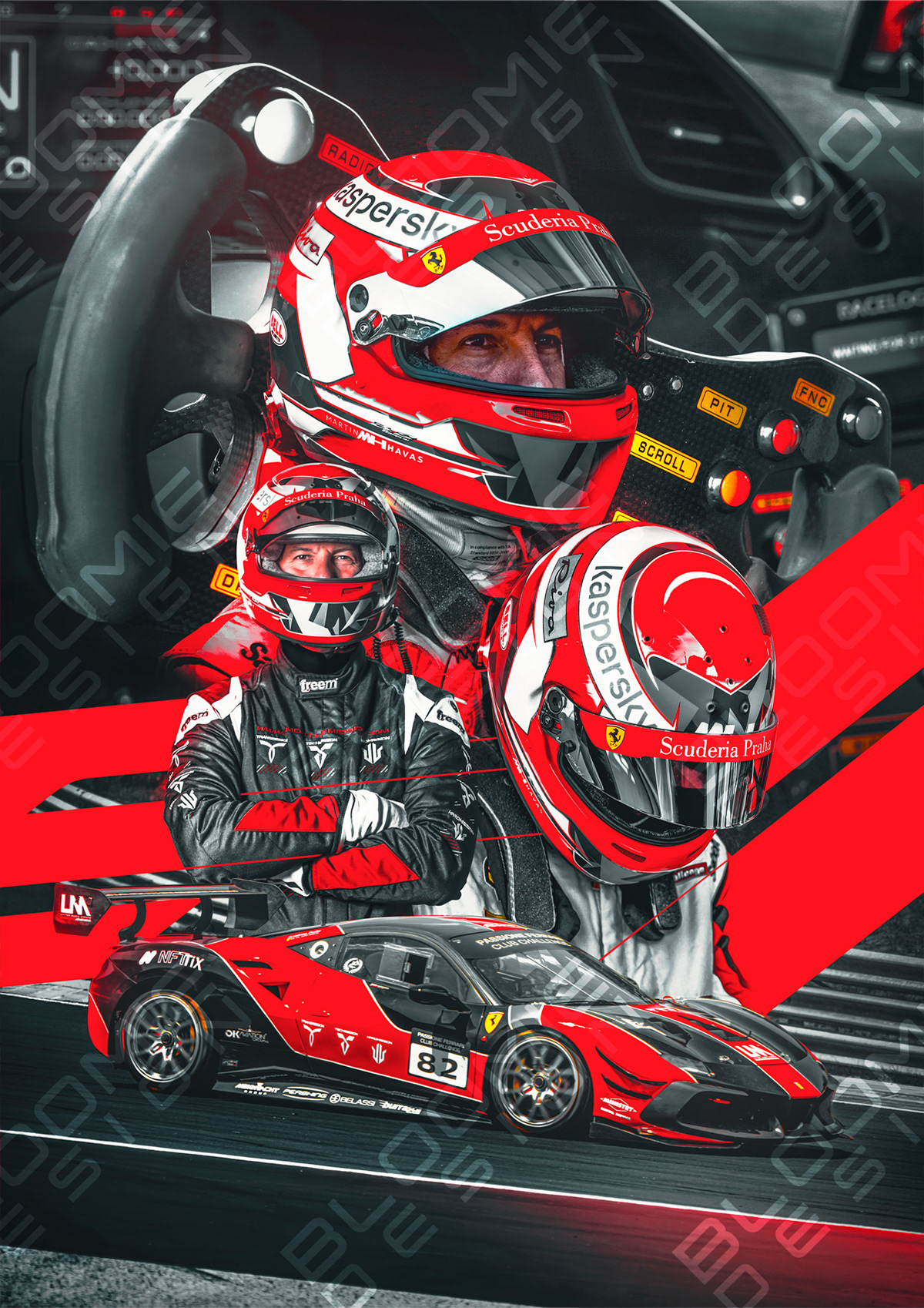 automotive   commission Composite Digital Art  FERRARI Motorsport portrait poster Poster Design Racing