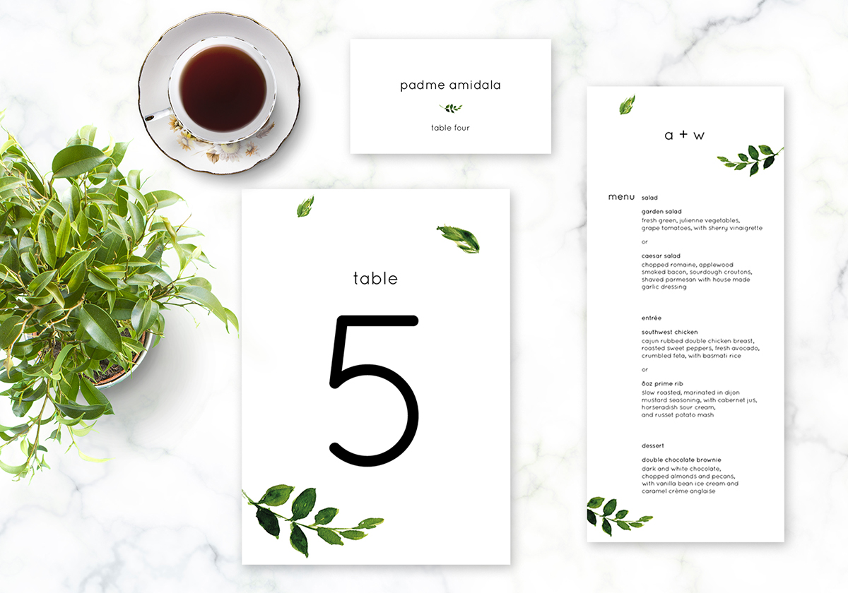 greenery simple modern minimalist Wedding invitation set template printable White save the date rsvp