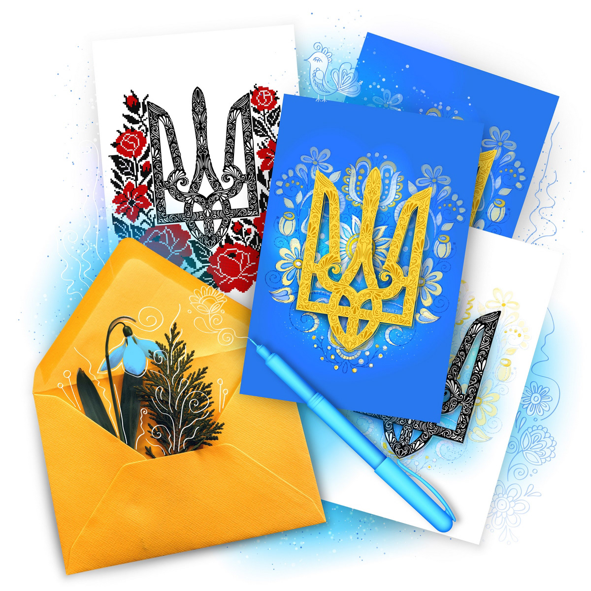 Cross-stitch digital illustration Embroidery Ethnic ornament tryzub ukraine Ukrainian ethnics ukrainian trident vector