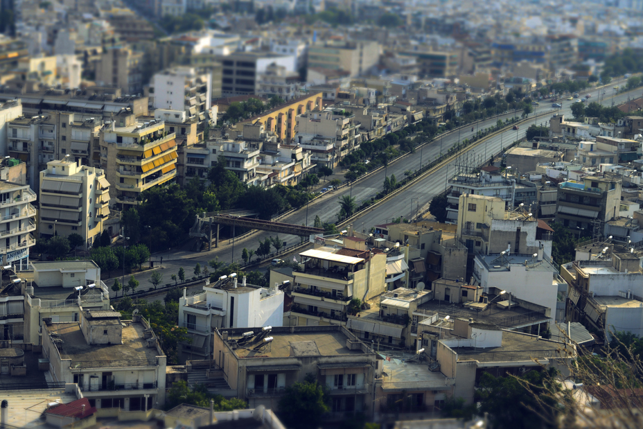 tilt shift athens Landscape cityscape above Greece city buildings Urban