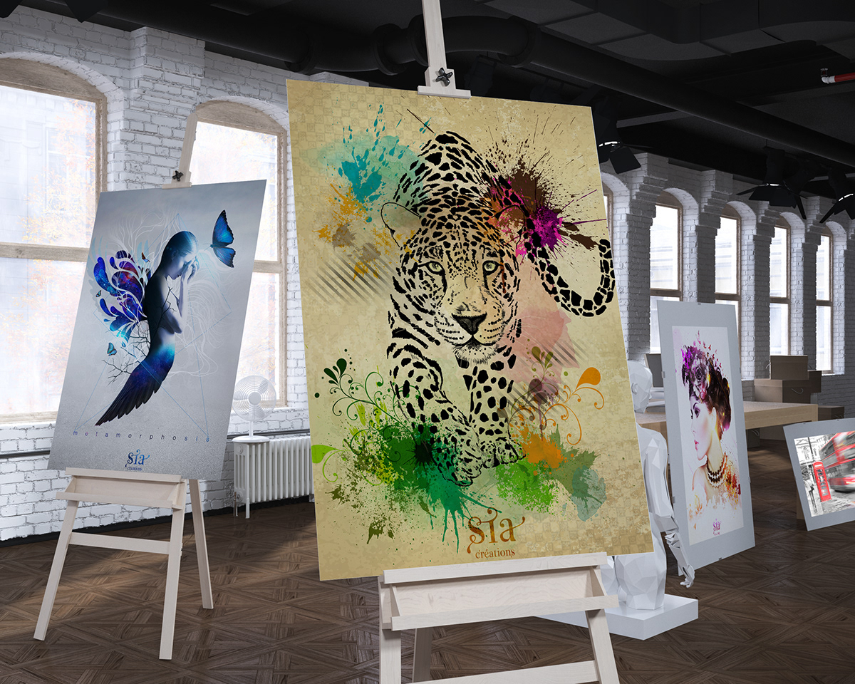 jungle leopard panther draw colorful ink splash animal brush Spot dots black