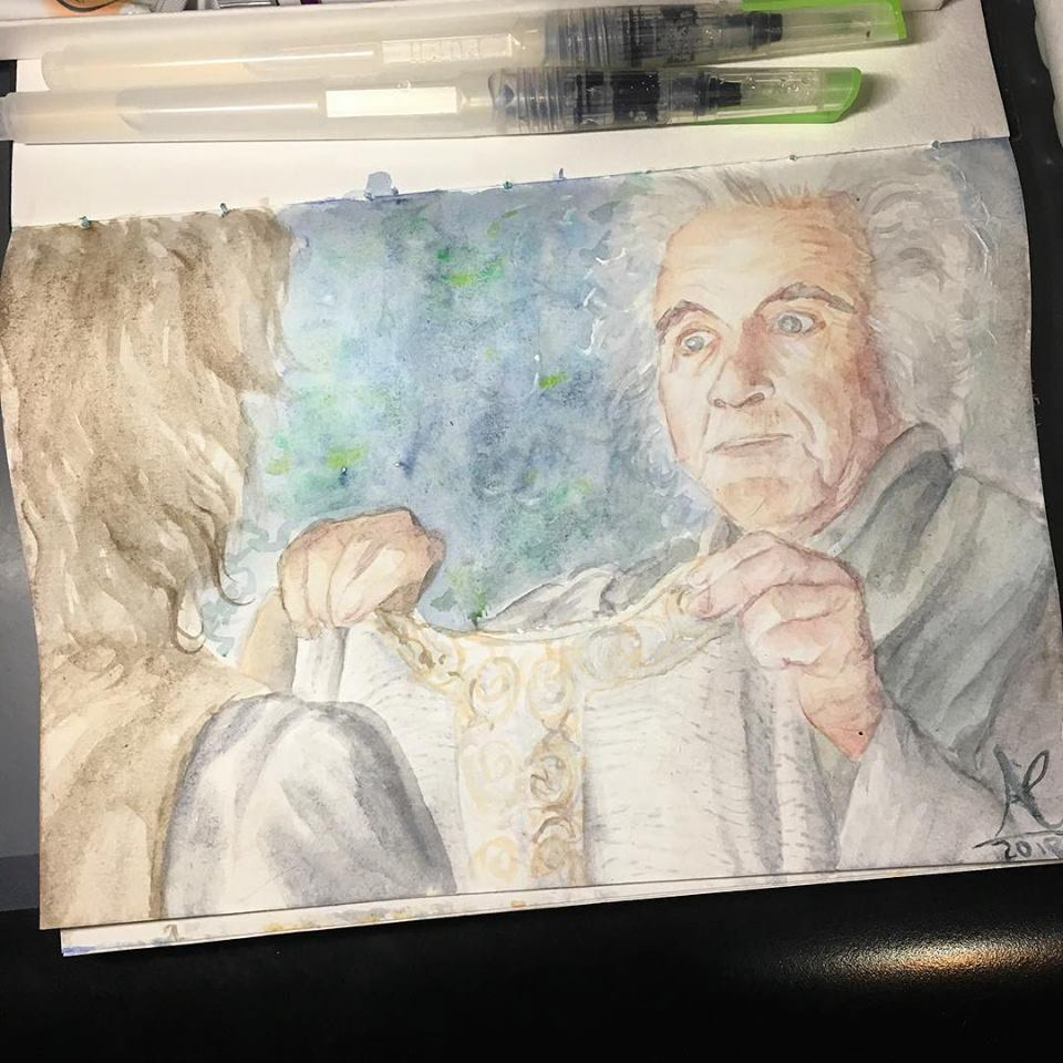 inktober tolkientober ILLUSTRATION  Tolkien hobbit andressacomar watercolor nankin Pastels