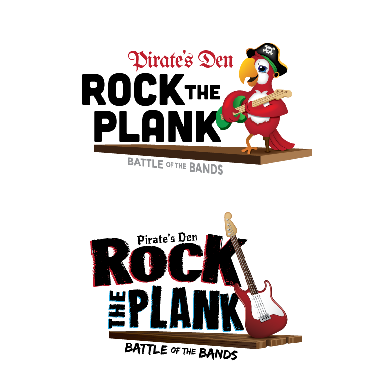 battle of the bands rock n roll logo guitar parrot pirate skeleton plank