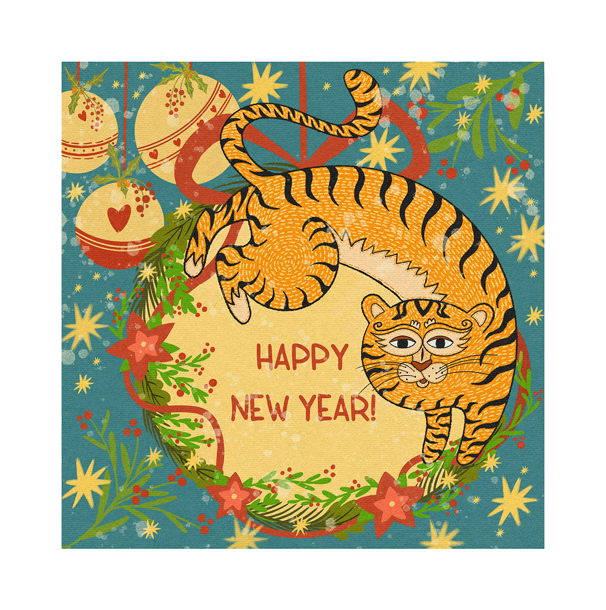 animal animals christmas card felicitation greeting card Happy Holidays holiday card New Year Card postcard tiger