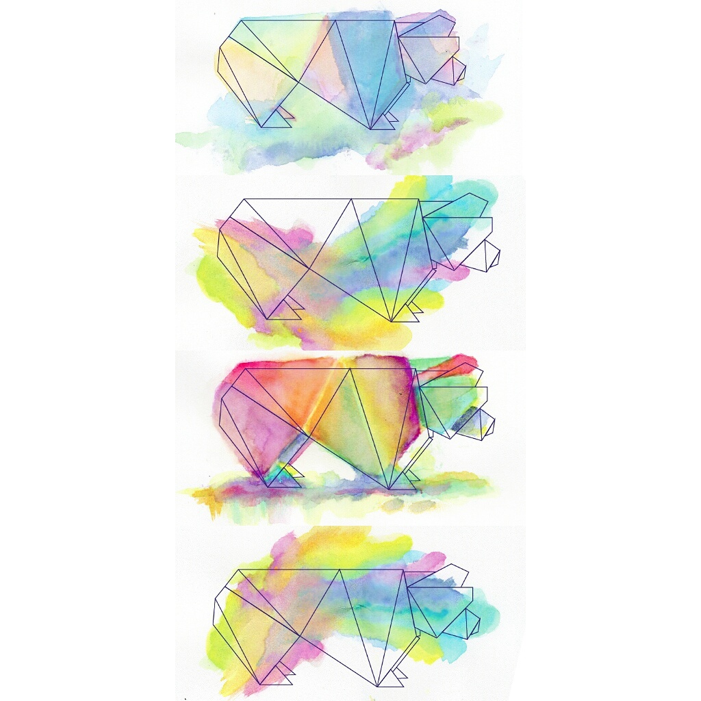 watercolor origami  color rainbow bear