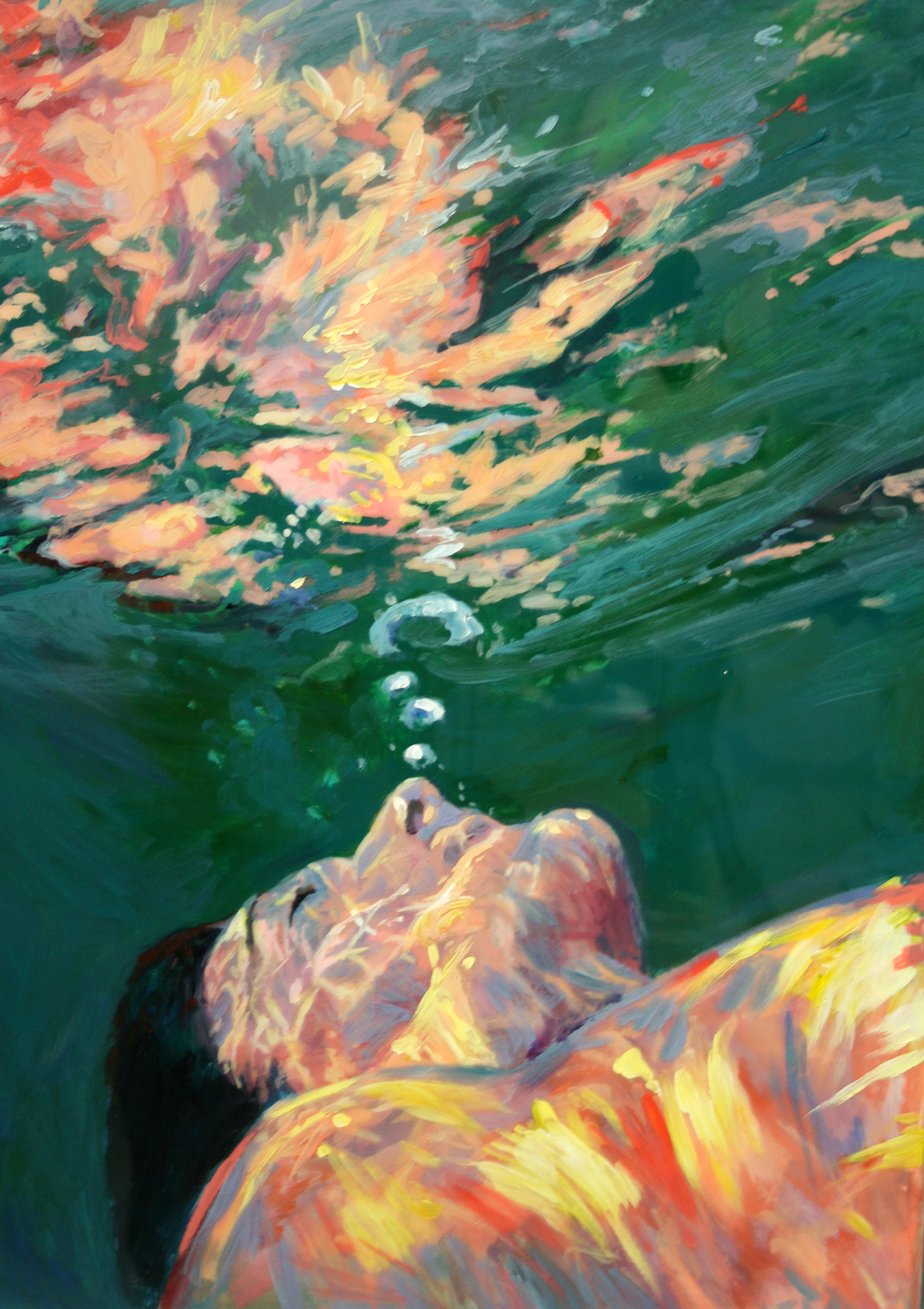 underwater painting scout cuomo swimmers layered painting epoxy resin layered art impressionistic