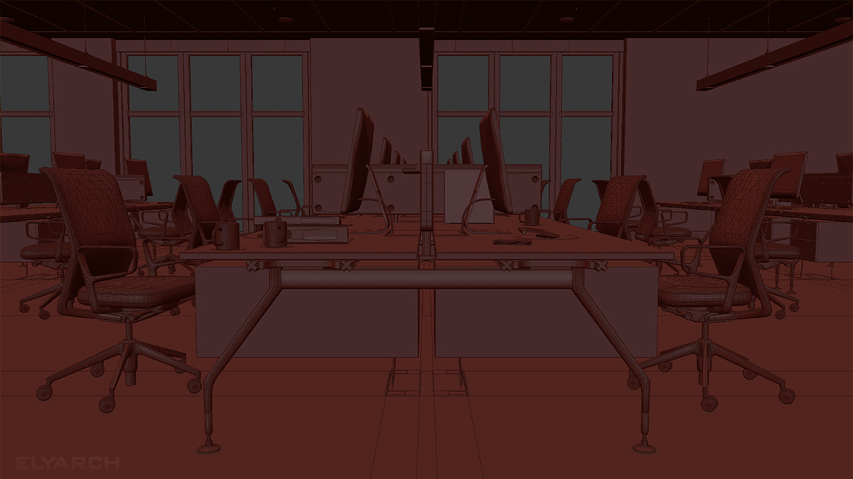 Vitra antonio citterio workstation ID Alcove bouroullec paragon strobe warm orange Ambient Office visualisation CGI Interior