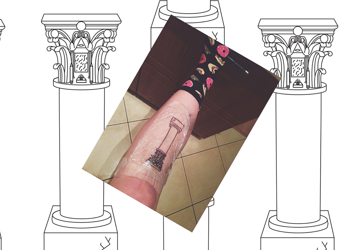 column corinthian tattoo shin