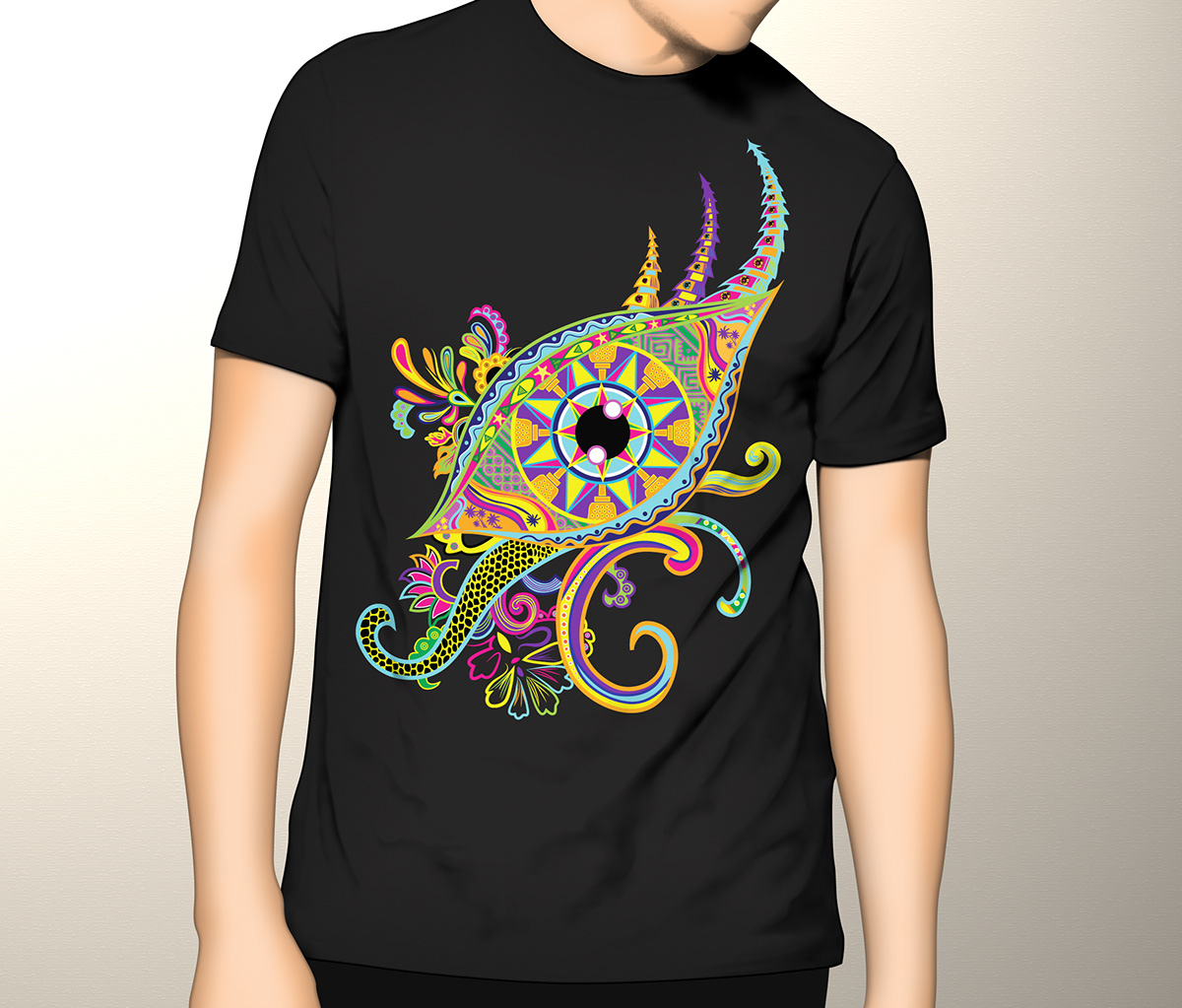 tshirt psychedelic psychedelia indonesia tourism shirt bali bunaken jogja borobudur batik komodo pattern color