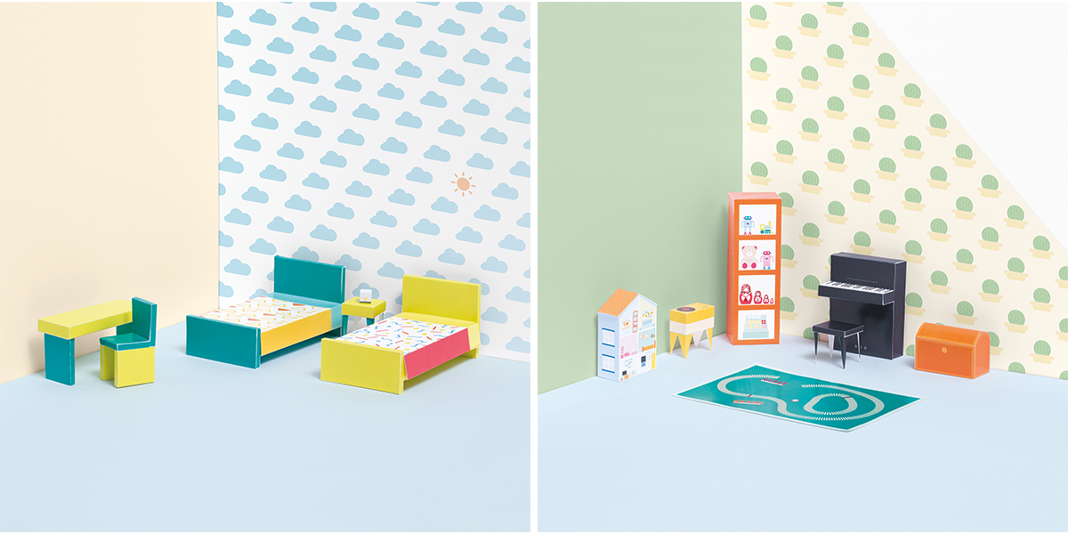 dollhouse furniture paper papercut craft crafting design wallpaper colours ilustrator vector