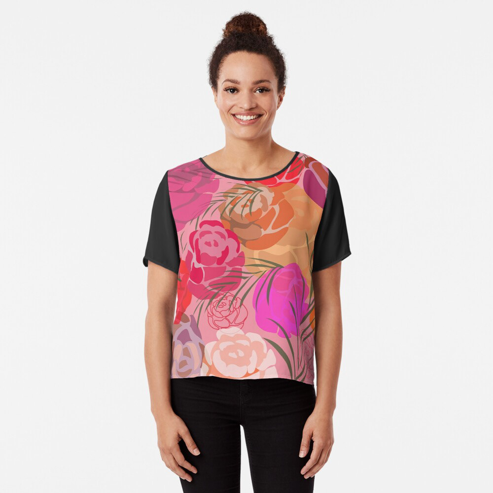 abstract apparel floral pattern gold golden multilayer pink red rose Roses