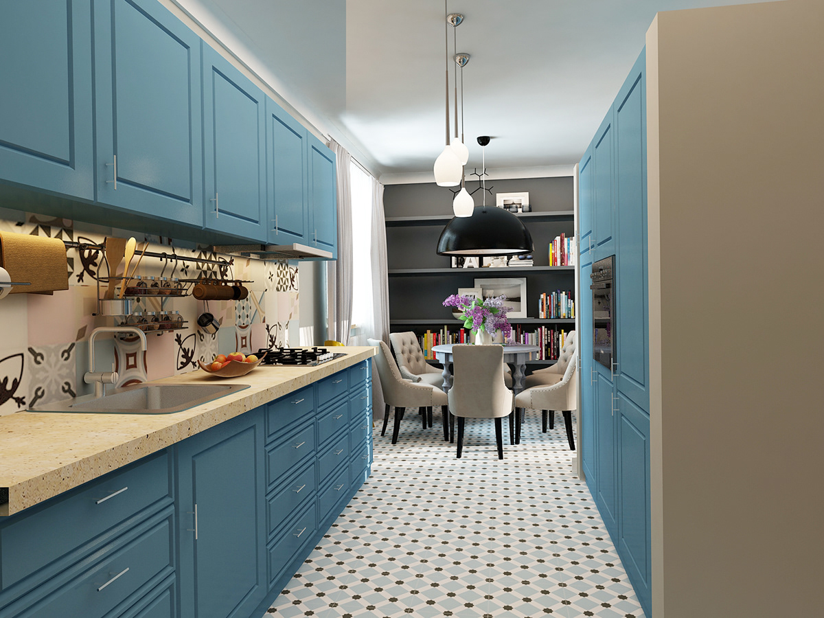 Interior design 3D visualisation vray 3dmax Render house family blue