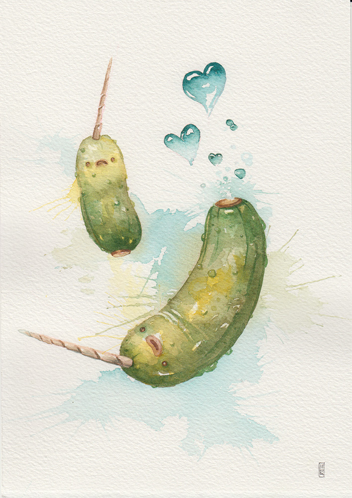 gouache watercolour vegetables Character design  ILLUSTRATION  rabbit zucchini barnyard narwhal pickle
