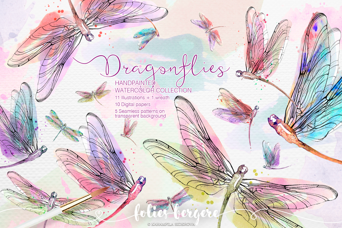 Watercolor clipart handpainted clipart watercolor dragonfly watercolor clip art Hand Painted clip art dragonflies clipart watercolor illustration insects drawing Fabric patterns fabric design paper design premade logo Web branding