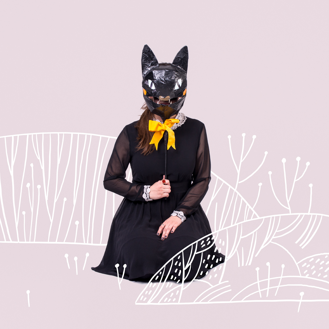 virginia woolf wolf mask wire paper paint black animal costume Halloween girl Cosplay Nature photo