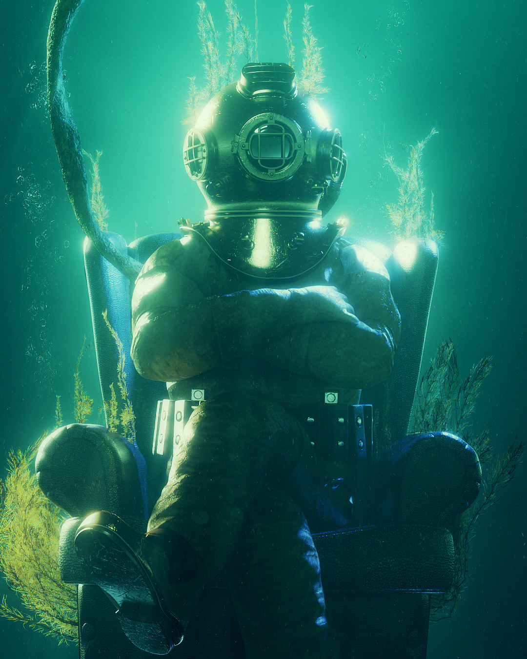 diver underwater Helmet Ocean submerged