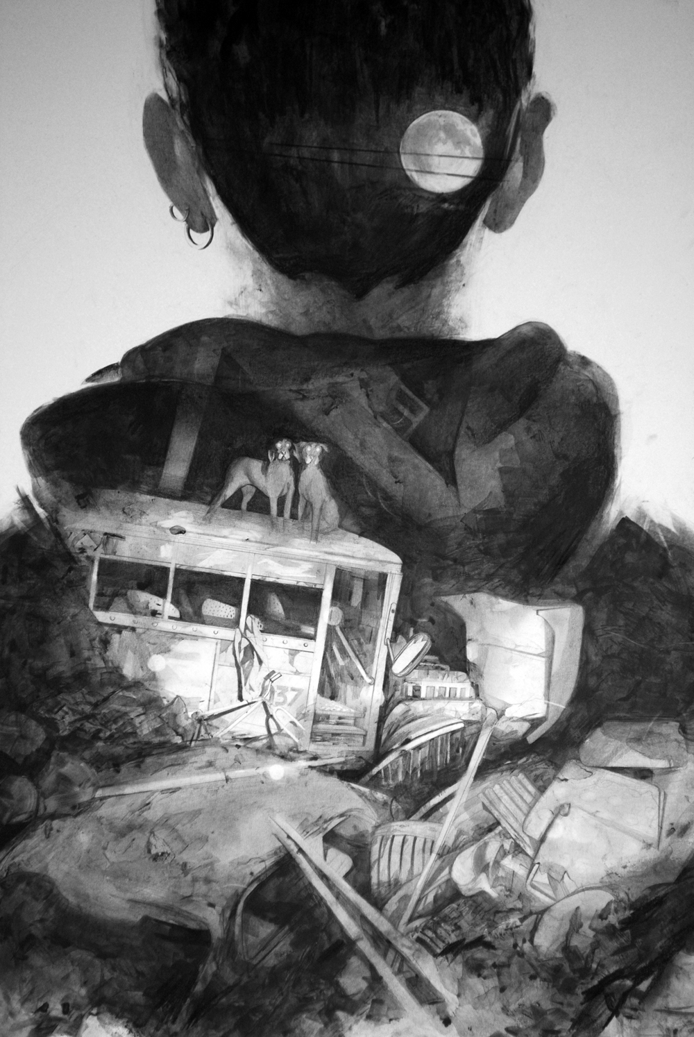 portrait slum night dogs Flash rubbish graphite black artgraf thomas cian double exposure