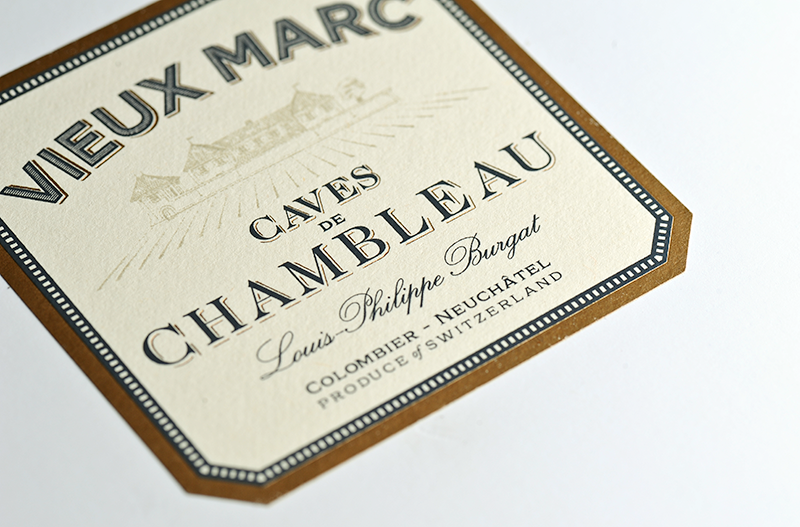 grappa marc chambleau domaine de chambleau bottle design wine label packaging design wine luxury box magnet paper foil screen print Wax Seal