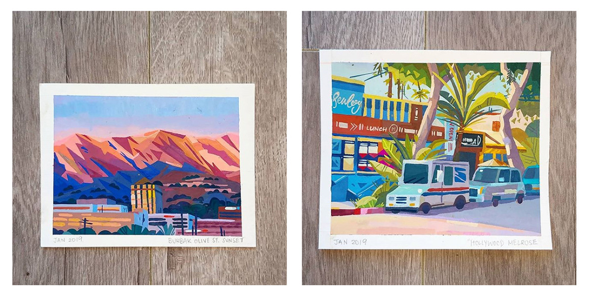 Los Angeles Landscape painting   ILLUSTRATION  Travel color gouache traditional plein air