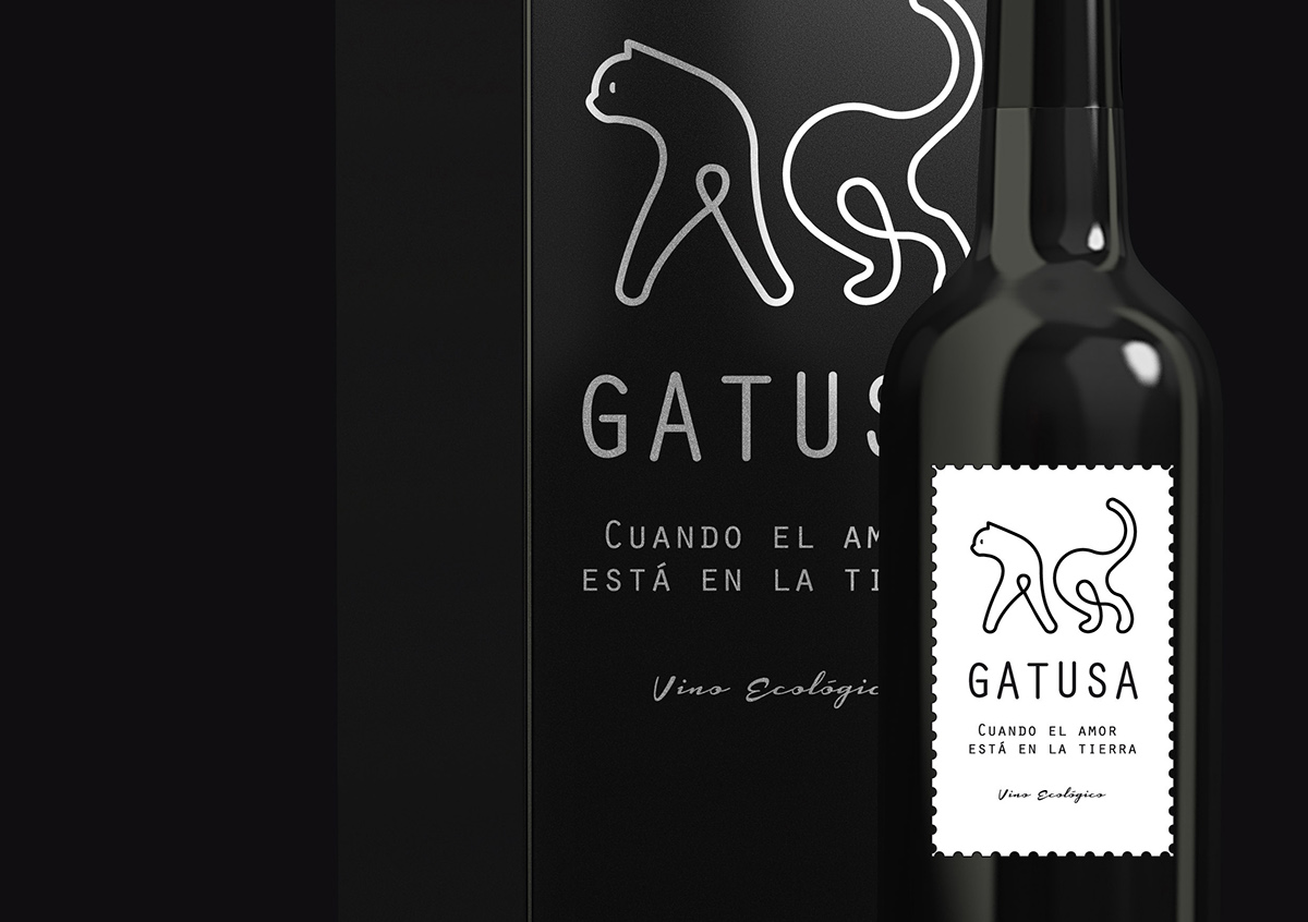 Label Cat wine vector Icon logo symbol Gato vin clean vino eco